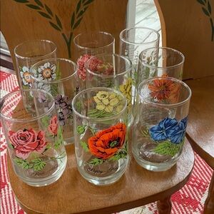 Brockaway Floral of the month Glass Tumbler Set 9 months vintage set colorful